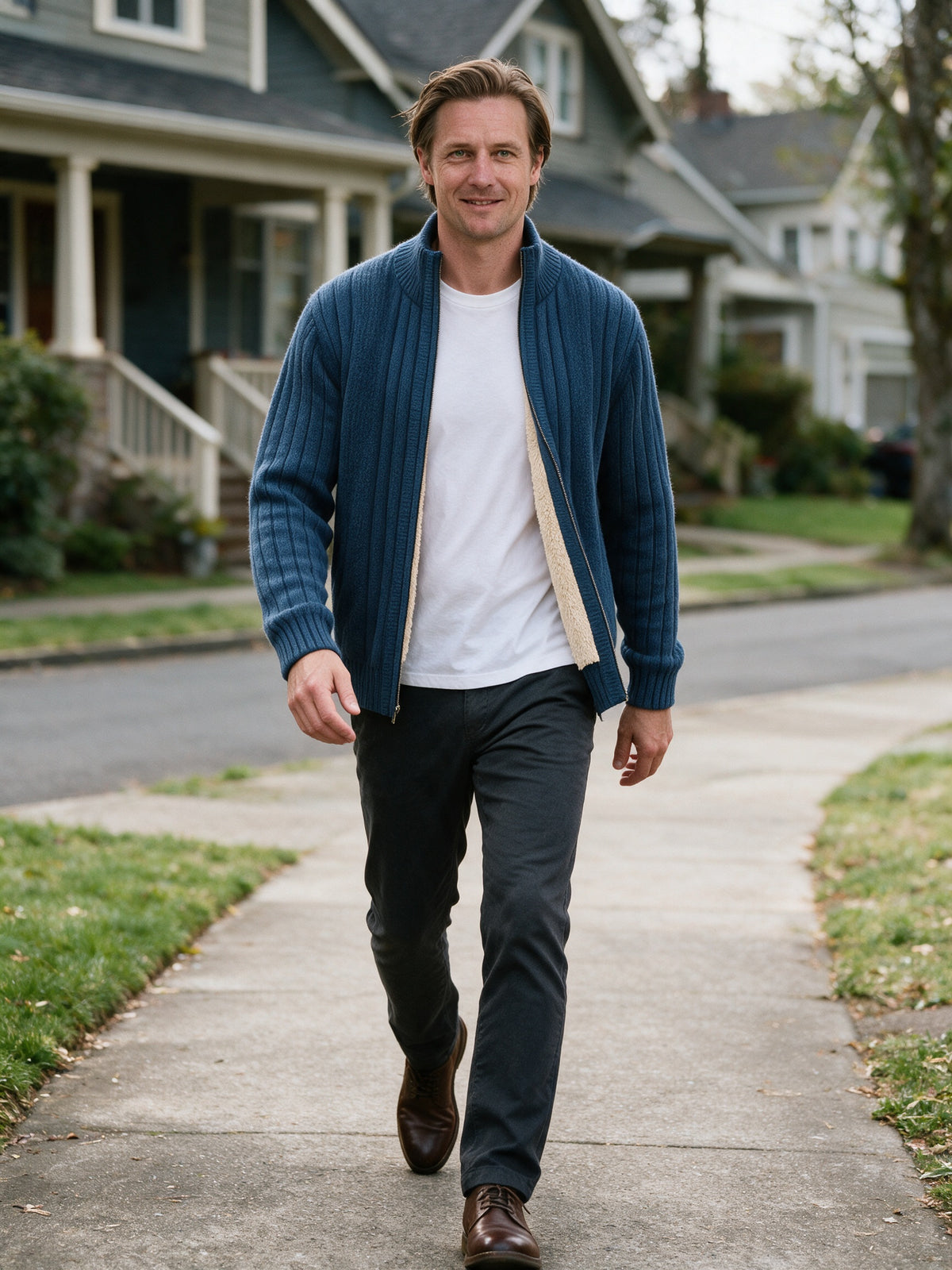Lachlan - Men's Ribbed Full Zip Cardigan with Stand Collar - view 4