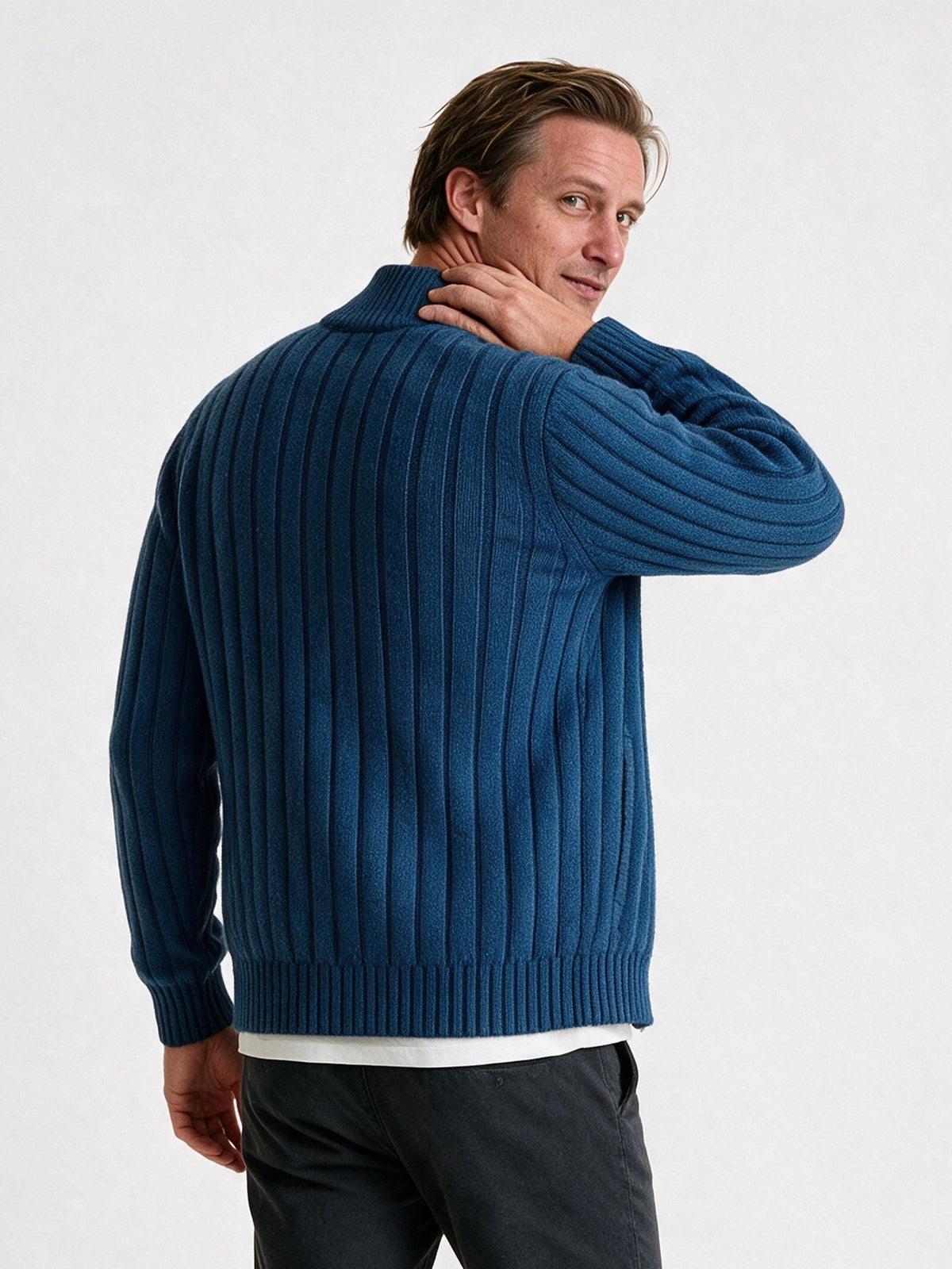 Lachlan - Men's Ribbed Full Zip Cardigan with Stand Collar - view 5
