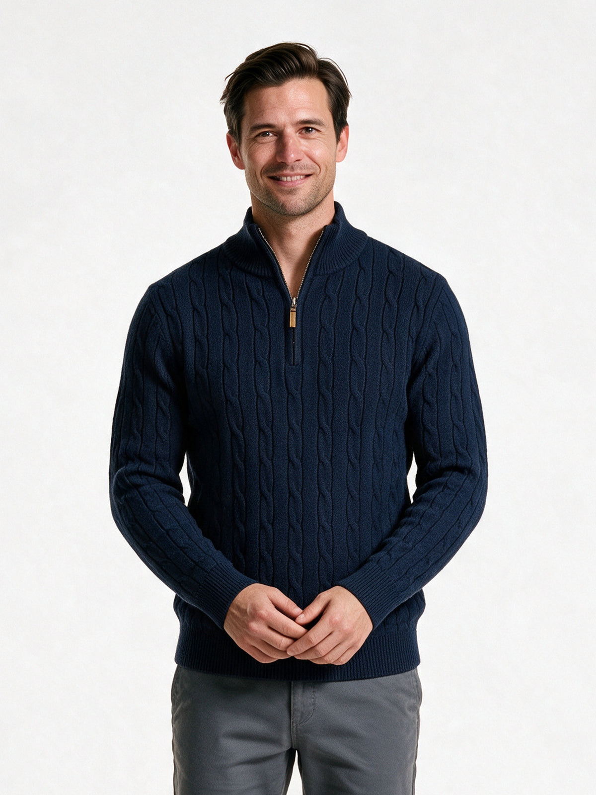Lars - Men's Cable Knit Quarter Zip Sweater - view 1