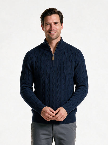 Lars - Men's Cable Knit Quarter Zip Sweater - view 1