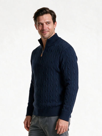 Lars - Men's Cable Knit Quarter Zip Sweater - view 2