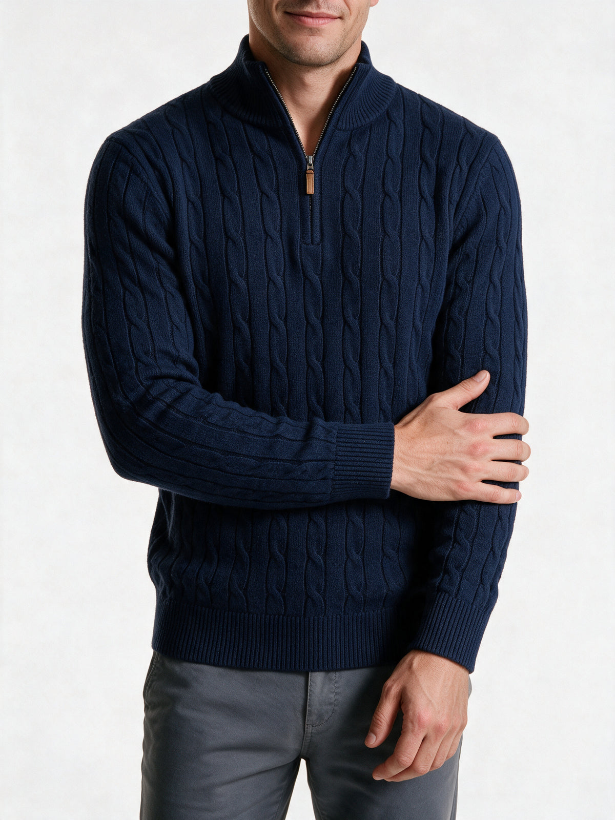 Lars - Men's Cable Knit Quarter Zip Sweater - view 3