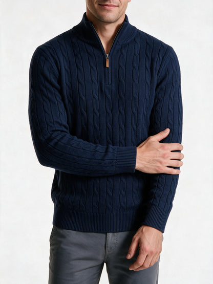 Lars - Men's Cable Knit Quarter Zip Sweater - view 3