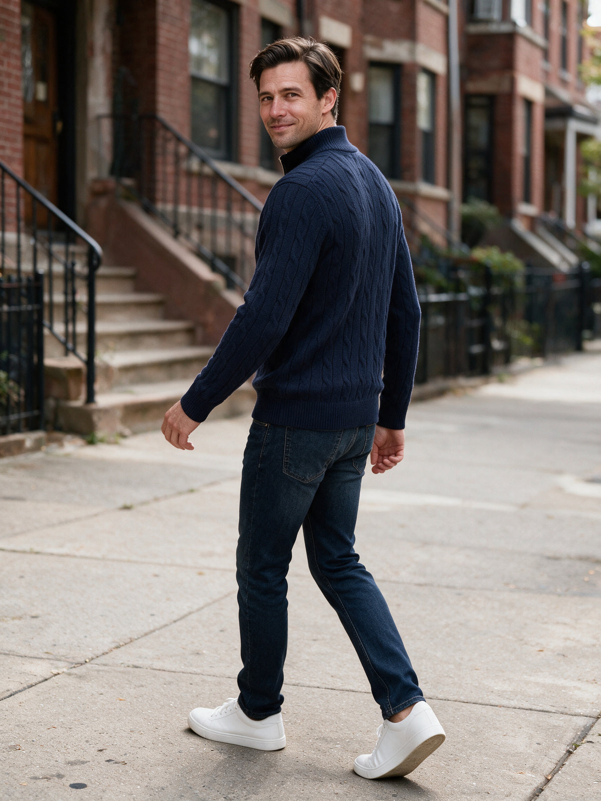 Lars - Men's Cable Knit Quarter Zip Sweater - view 4