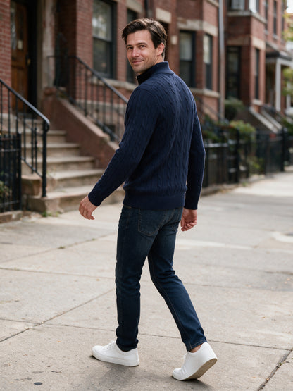 Lars - Men's Cable Knit Quarter Zip Sweater - view 4