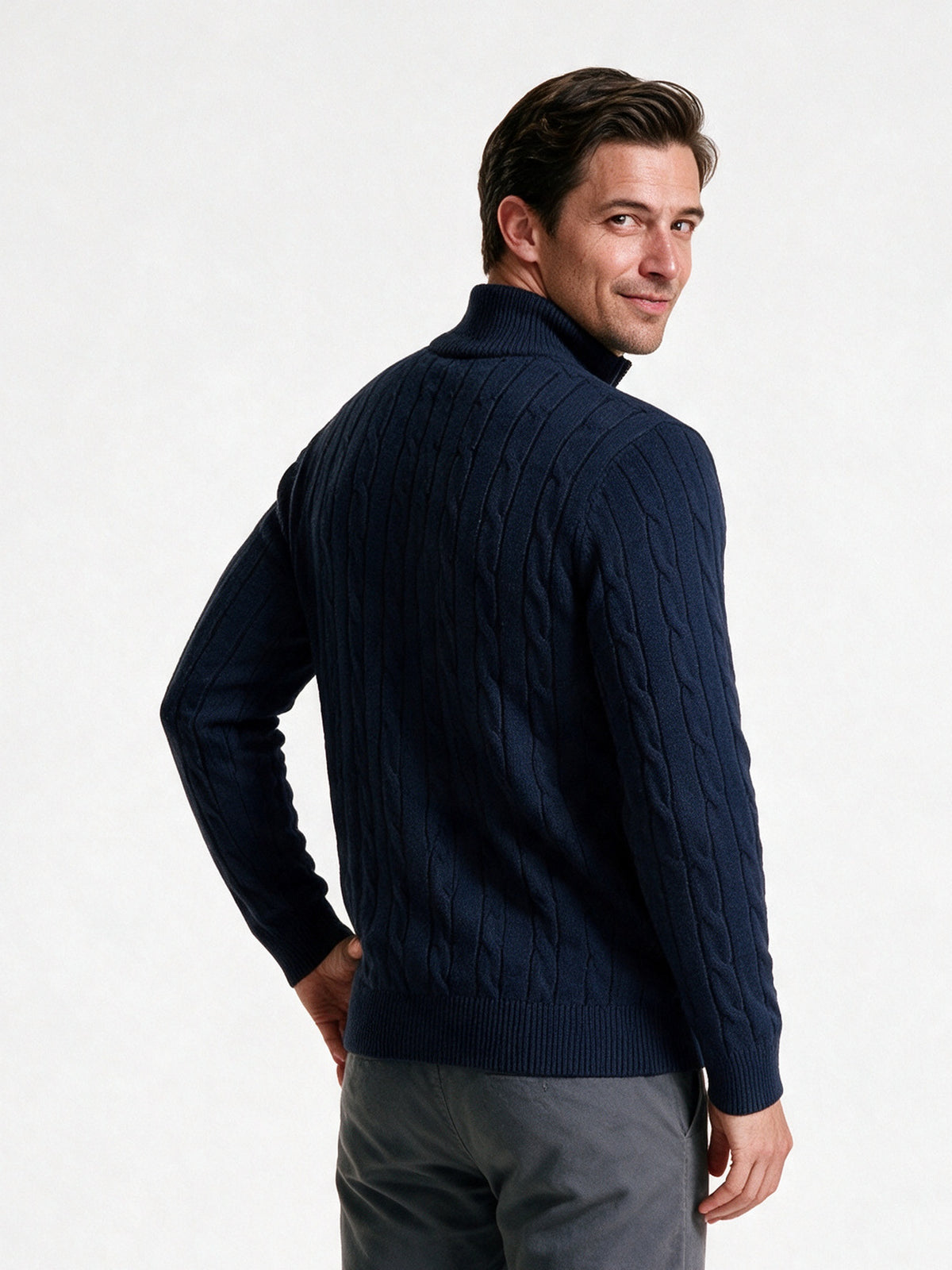Lars - Men's Cable Knit Quarter Zip Sweater - view 5