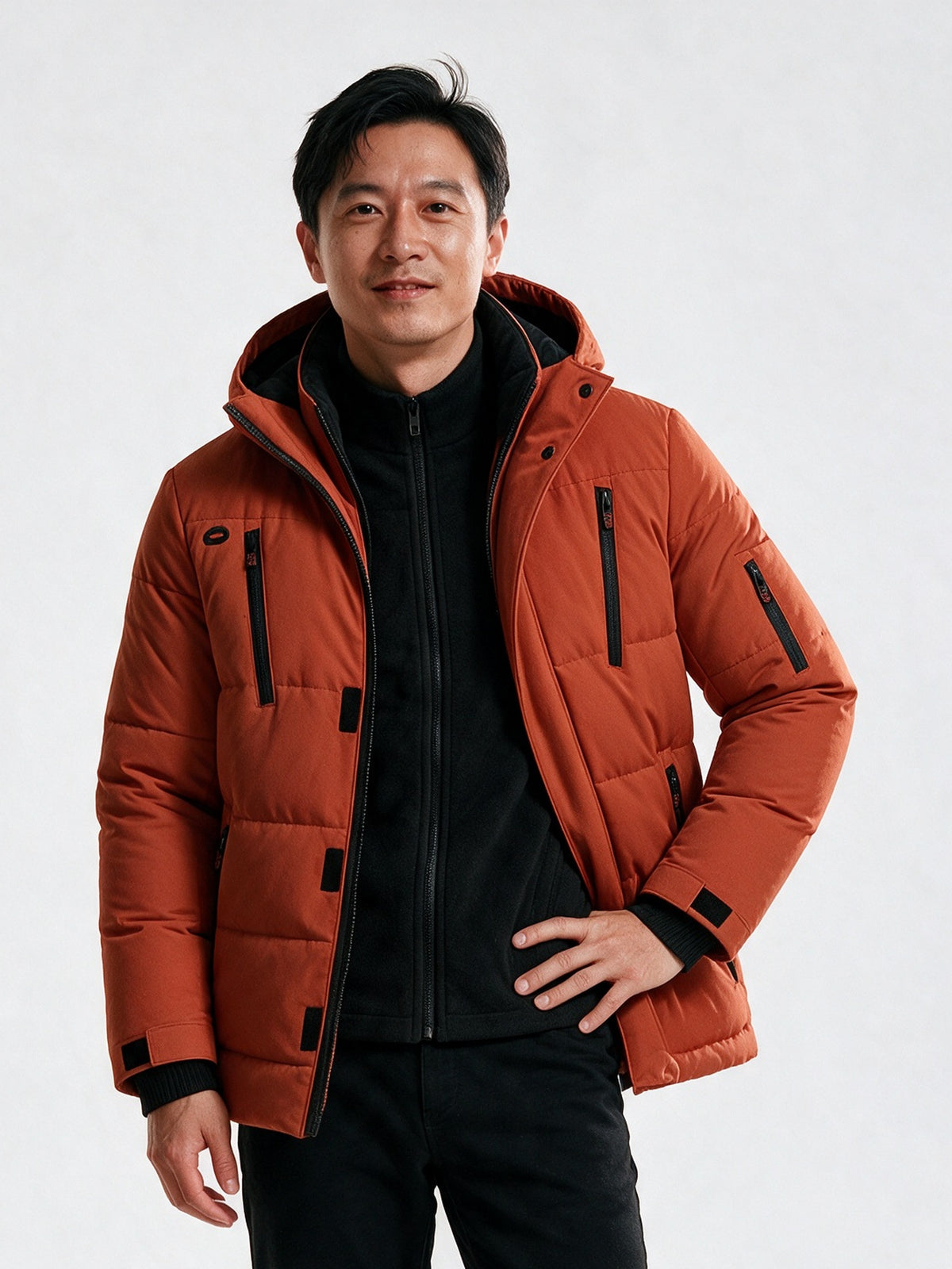 Lasse - Men's Hooded Quilted Puffer Jacket - Burnt Orange