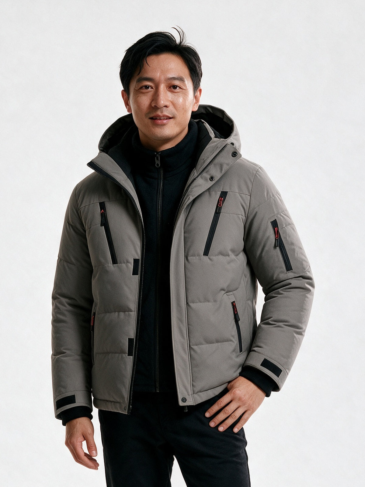 Lasse - Men's Hooded Quilted Puffer Jacket - Gray