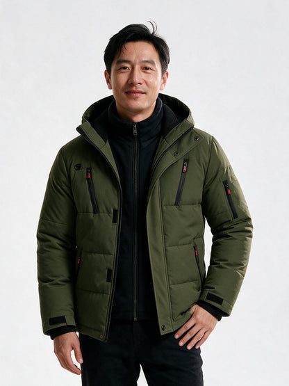 Lasse - Men's Hooded Quilted Puffer Jacket - Olive