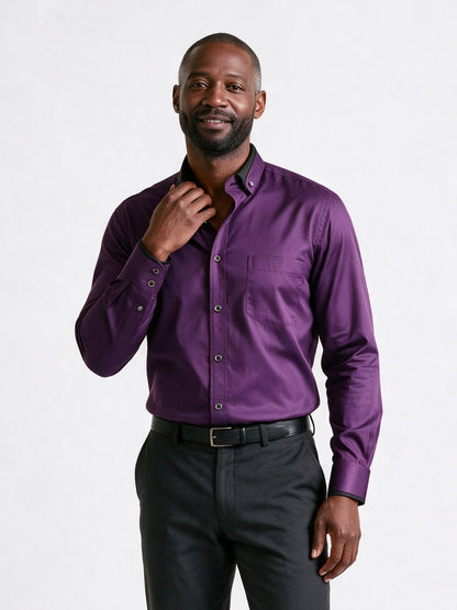Laurence - Men's Contrast Collar Long Sleeve Dress Shirt - Purple