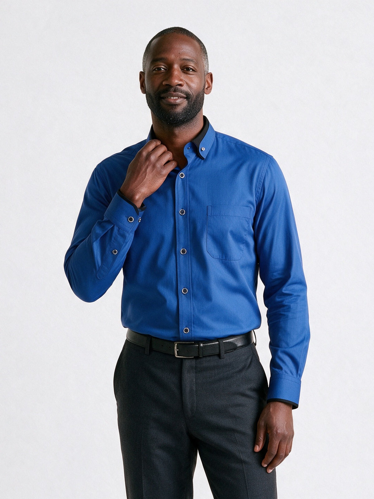 Laurence - Men's Contrast Collar Long Sleeve Dress Shirt - Royal Blue
