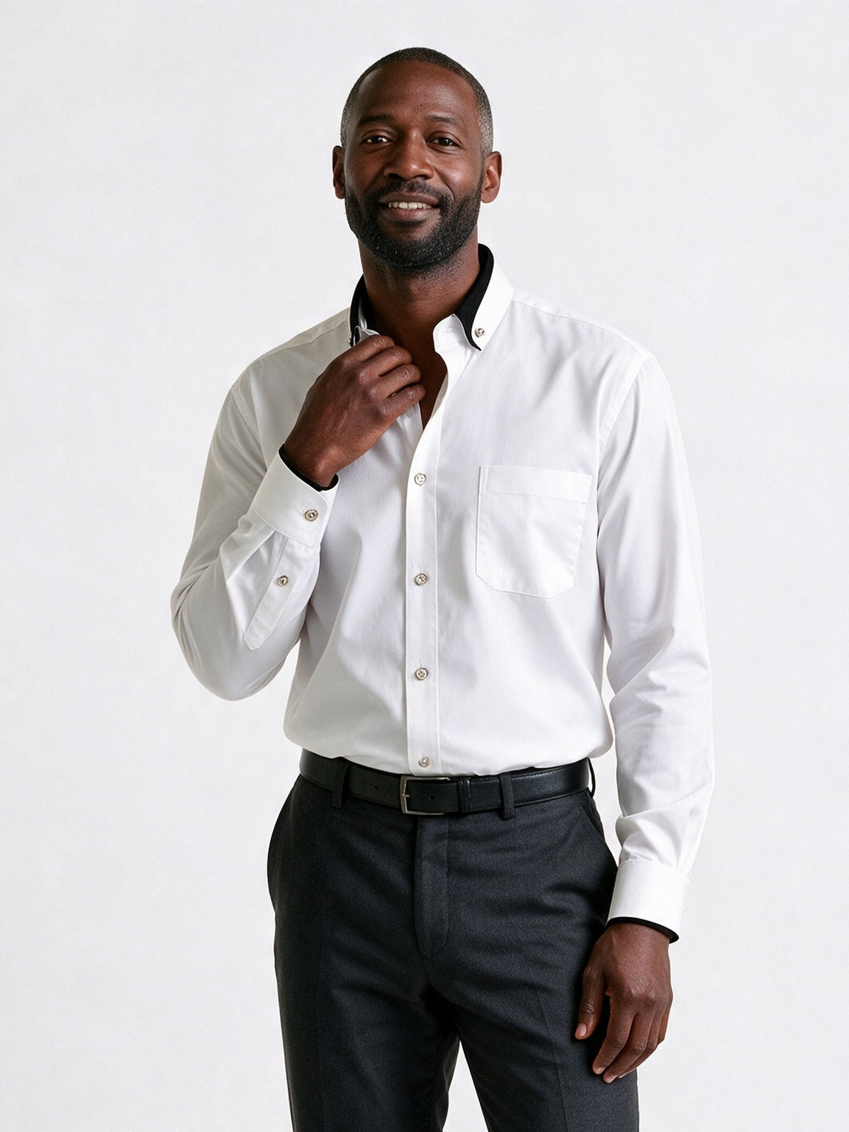 Laurence - Men's Contrast Collar Long Sleeve Dress Shirt - White