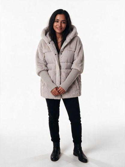 Layla - Plush Panel Hooded Puffer Jacket - view 1