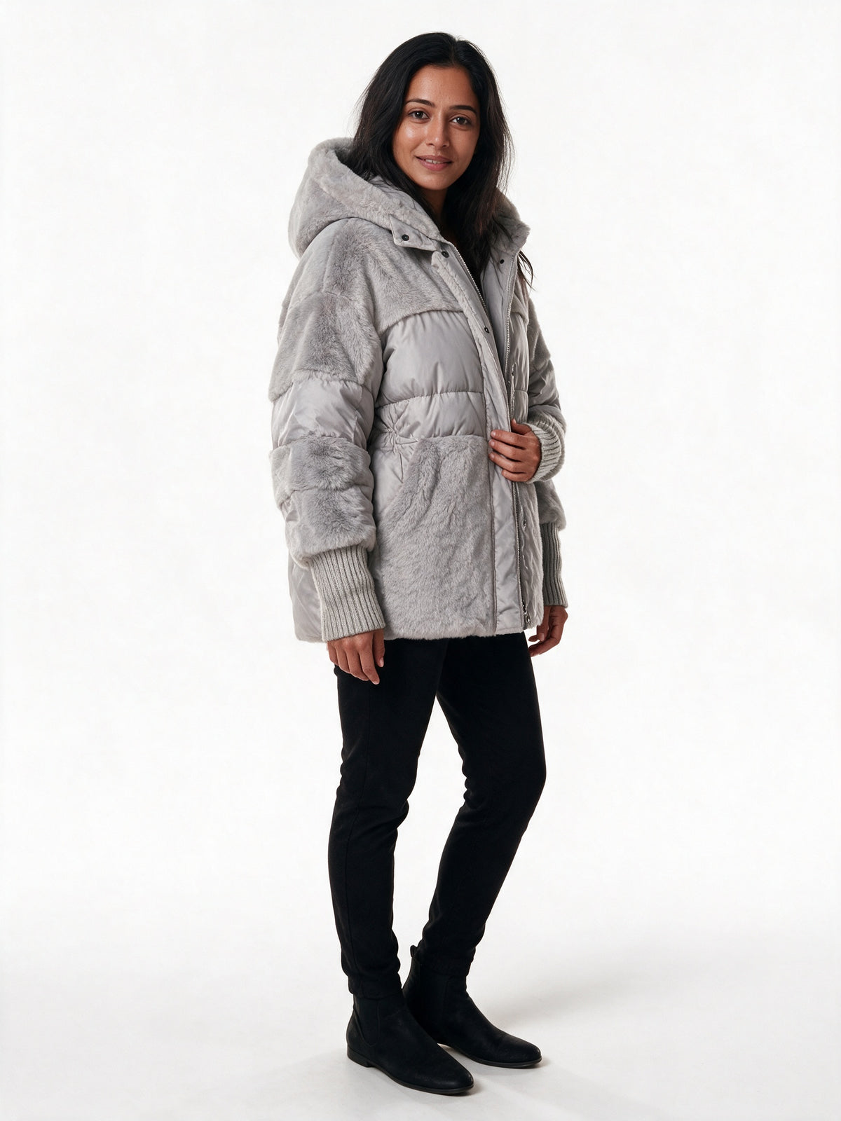 Layla - Plush Panel Hooded Puffer Jacket - view 2