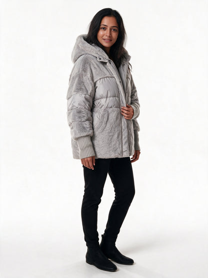 Layla - Plush Panel Hooded Puffer Jacket - view 2