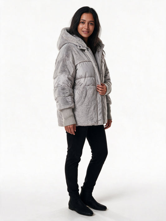 Layla - Plush Panel Hooded Puffer Jacket - view 2