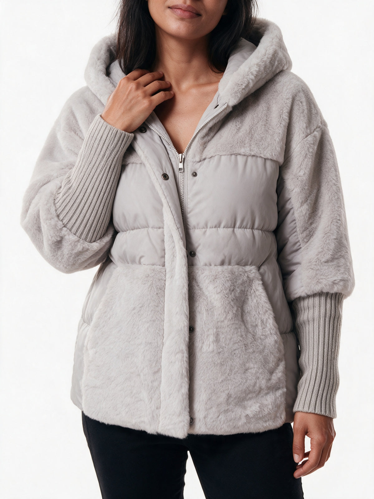 Layla - Plush Panel Hooded Puffer Jacket - view 3