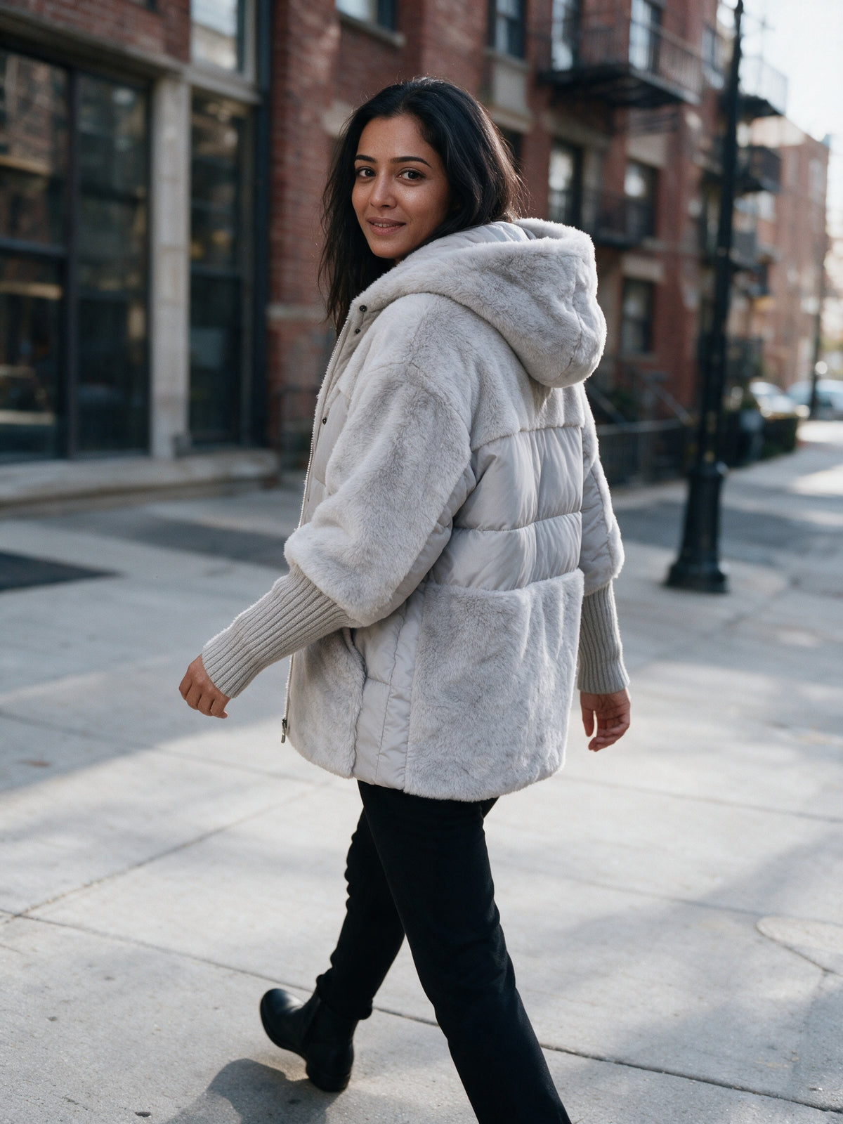 Layla - Plush Panel Hooded Puffer Jacket - view 4