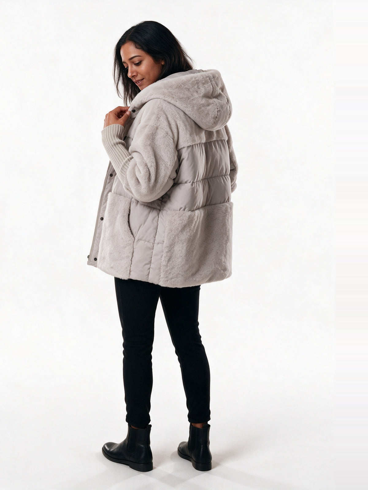 Layla - Plush Panel Hooded Puffer Jacket - view 5