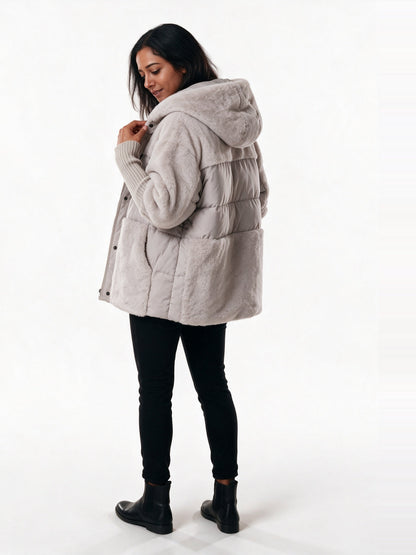 Layla - Plush Panel Hooded Puffer Jacket - view 5