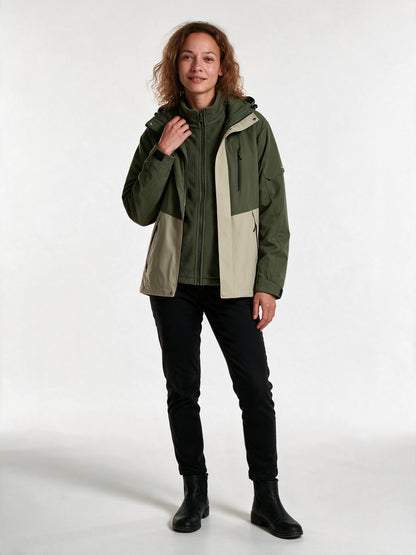 Layla - Water-Resistant Hooded Jacket with Warm Lining - Dark Green