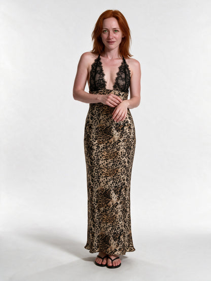 Leonie - Halter Neck Plunge Slip Maxi Dress - view 1