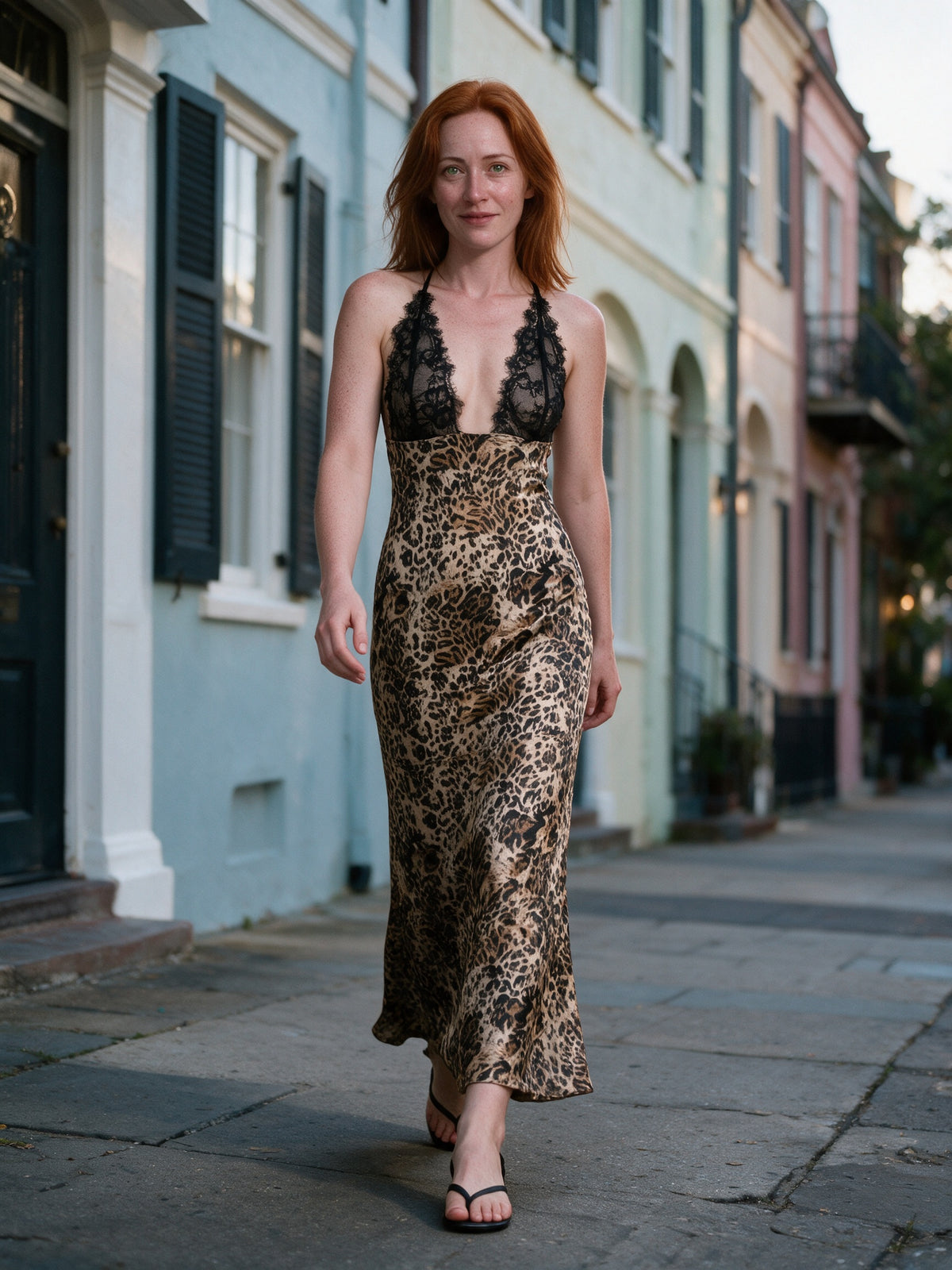 Leonie - Halter Neck Plunge Slip Maxi Dress - view 4