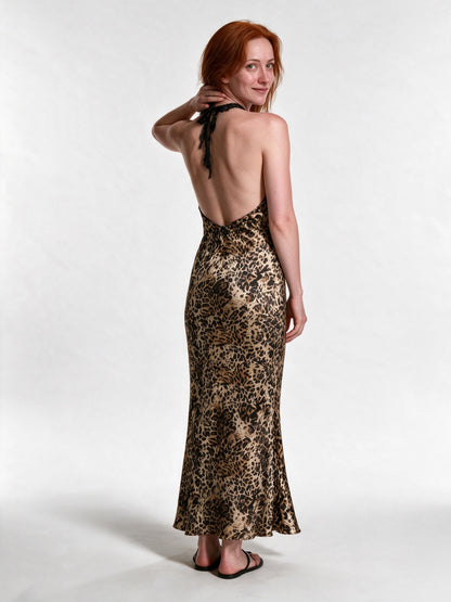 Leonie - Halter Neck Plunge Slip Maxi Dress - view 5