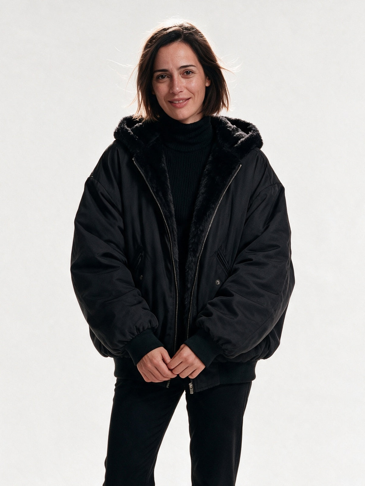 Liesel - Women's Hooded Oversized Jacket with Cosy Lining - Black