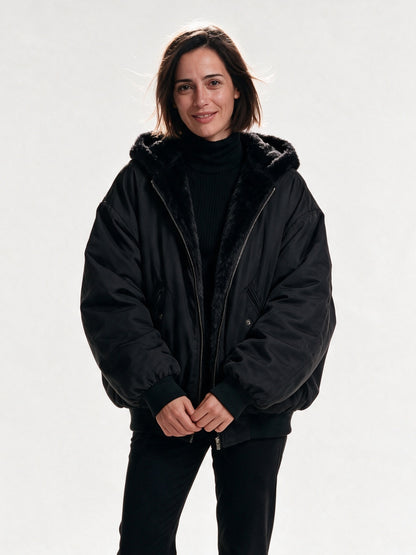 Liesel - Women's Hooded Oversized Jacket with Cosy Lining - Black
