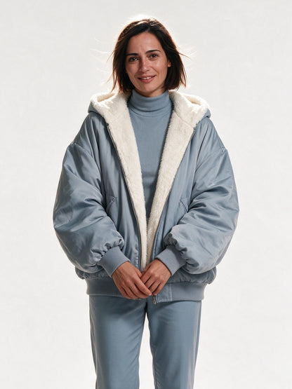 Liesel - Women's Hooded Oversized Jacket with Cosy Lining - Pale Blue