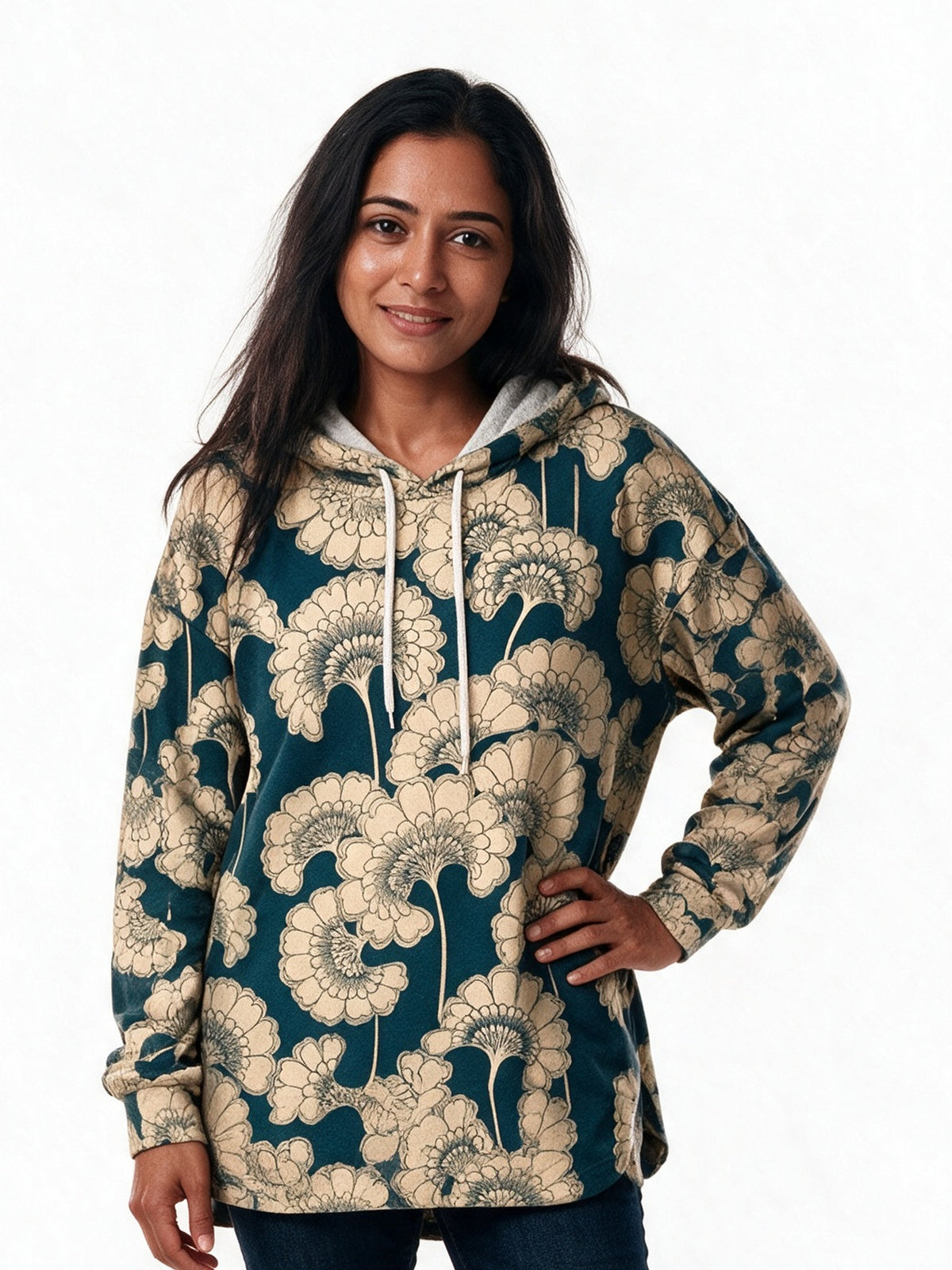 Liesel - Women's Oversized Floral Pattern Hoodie - view 1