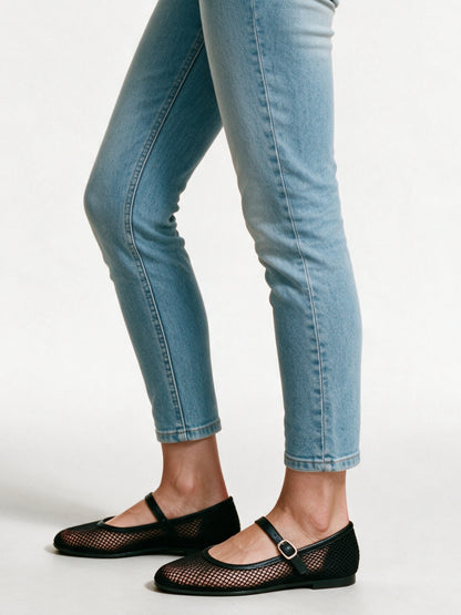 Lilian - Women's Open Net Buckle Strap Ballet Flats - view 2