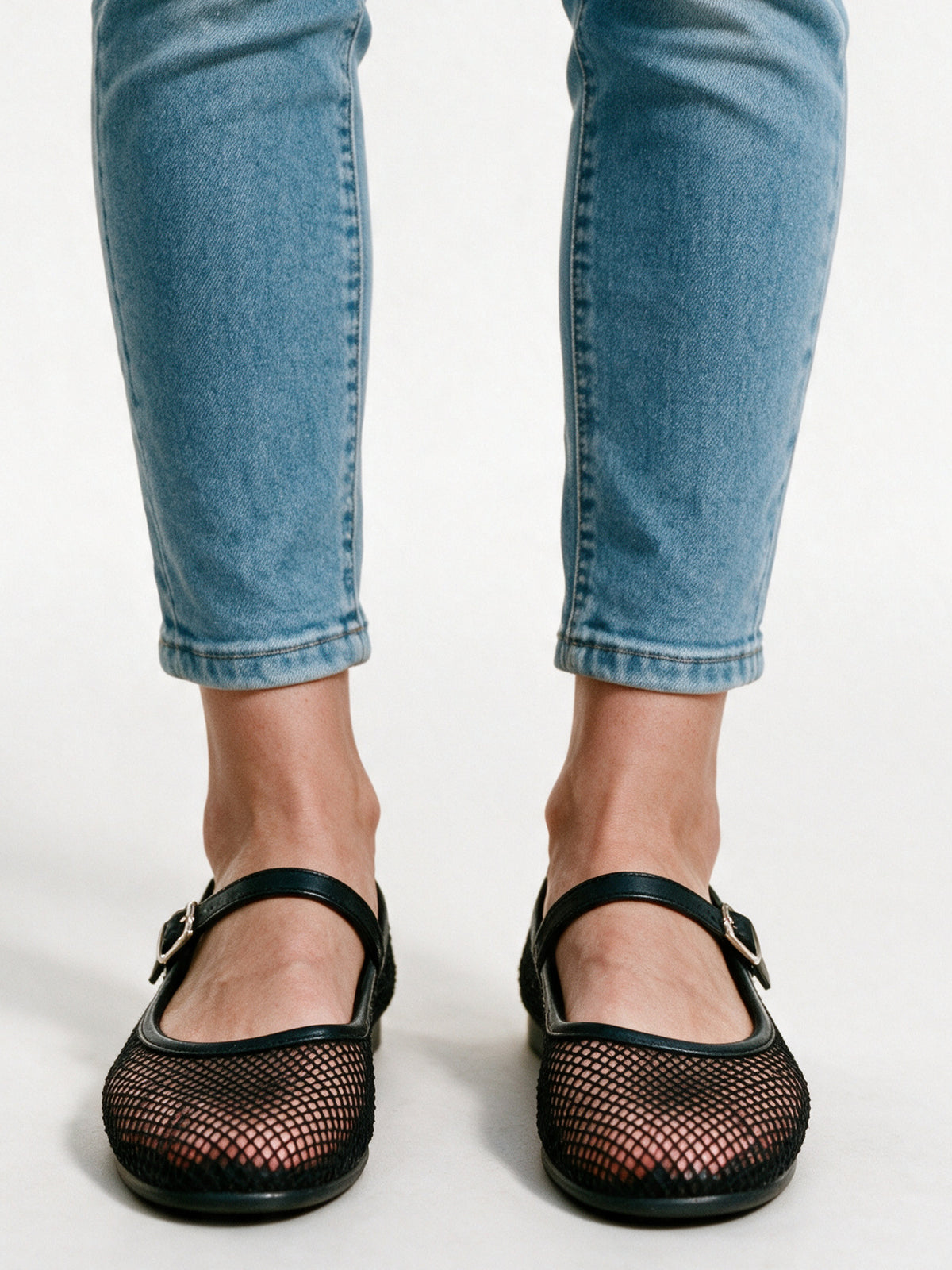 Lilian - Women's Open Net Buckle Strap Ballet Flats - view 3