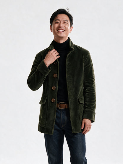 Lorenzo - Men's Stand Collar Ribbed Button Front Jacket - view 1