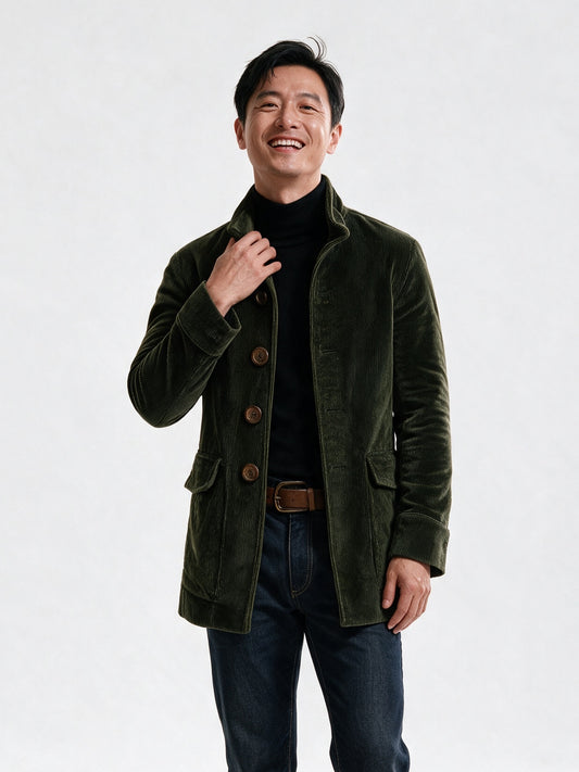 Lorenzo - Men's Stand Collar Ribbed Button Front Jacket - view 1