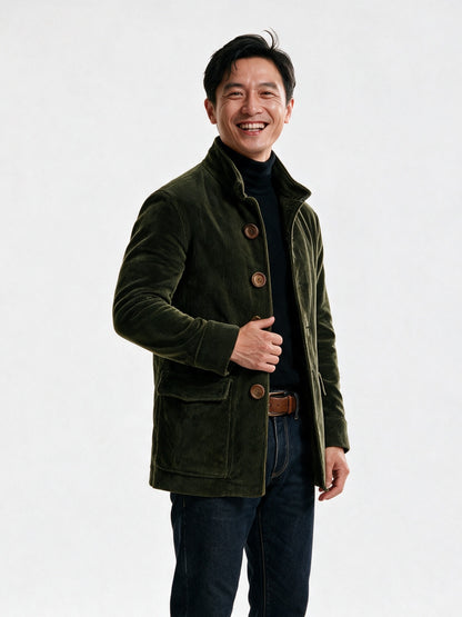 Lorenzo - Men's Stand Collar Ribbed Button Front Jacket - view 2