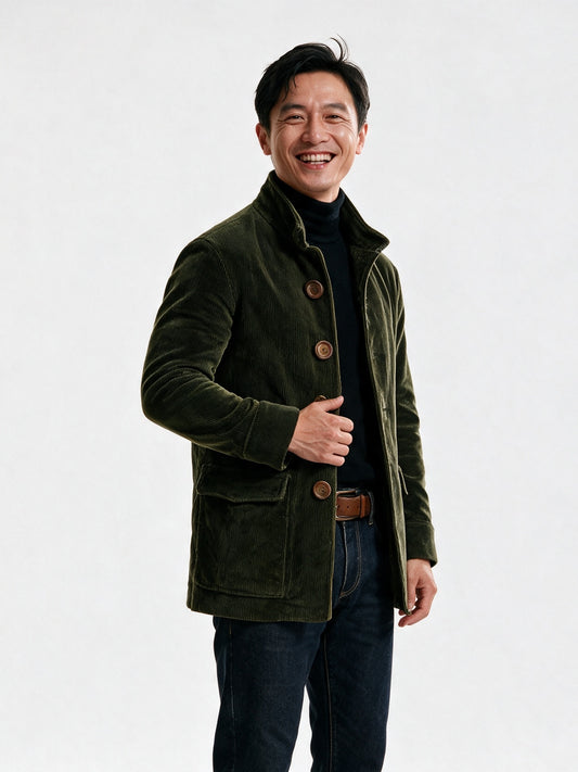 Lorenzo - Men's Stand Collar Ribbed Button Front Jacket - view 2