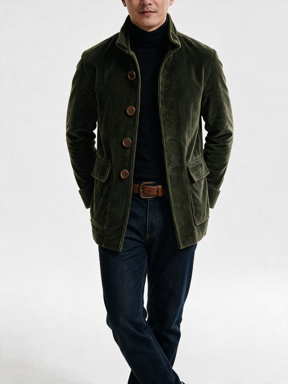 Lorenzo - Men's Stand Collar Ribbed Button Front Jacket - view 3