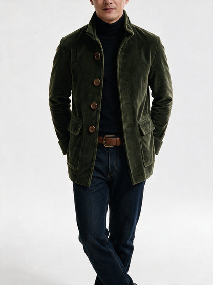 Lorenzo - Men's Stand Collar Ribbed Button Front Jacket - view 3