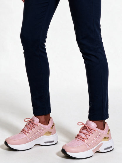 Loretta - Women's Cushioned Air Sole Lace-Up Sneakers - Pink