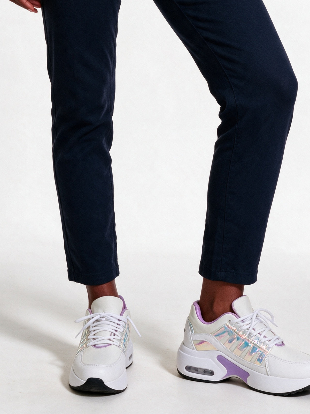 Loretta - Women's Cushioned Air Sole Lace-Up Sneakers - White Lilac
