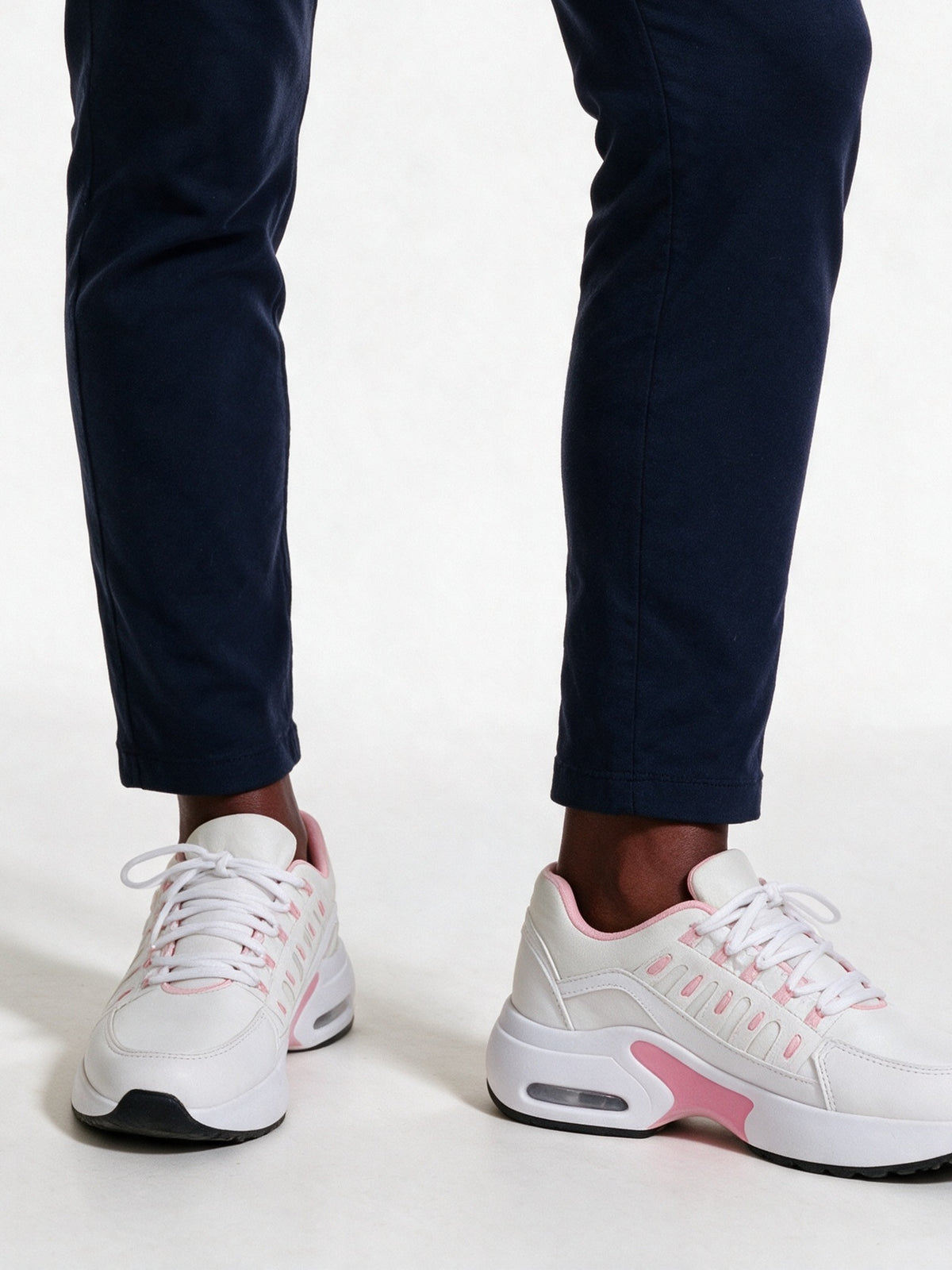 Loretta - Women's Cushioned Air Sole Lace-Up Sneakers - White Pink