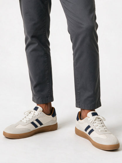 Luca - Men's Retro Two Stripe Low Top Sneakers - Cream Navy
