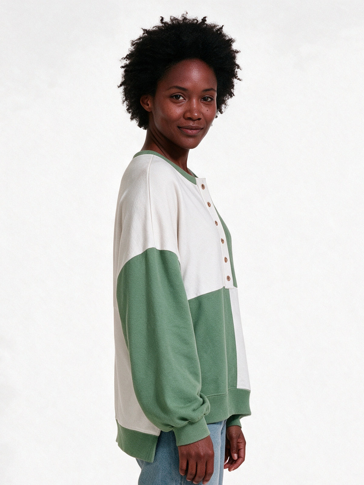 Luiza - Women's Color Block Henley Oversized Sweatshirt - view 2