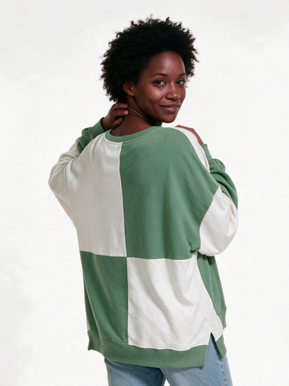 Luiza - Women's Color Block Henley Oversized Sweatshirt - view 5