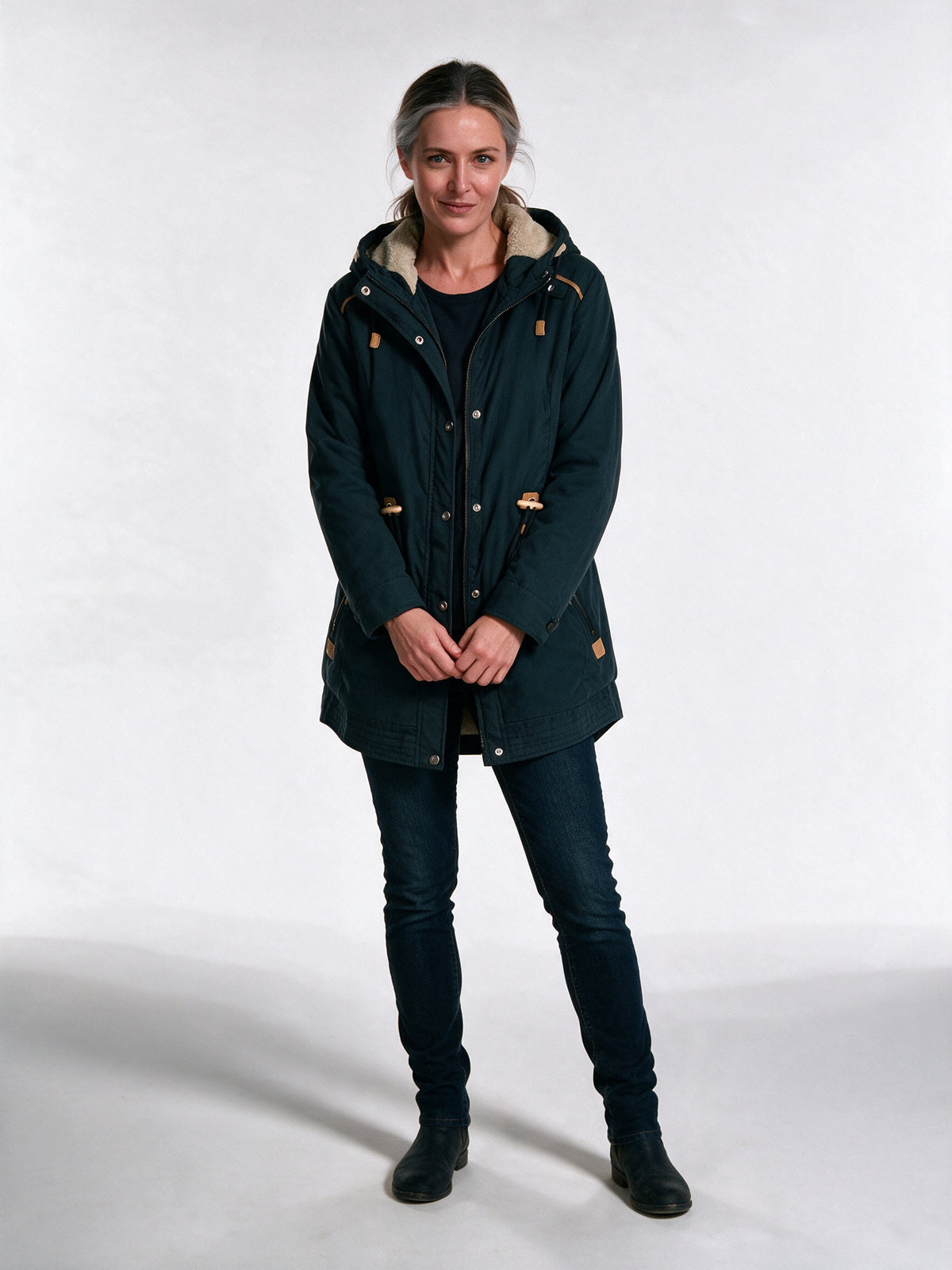 Madison - Hooded Parka Coat with Adjustable Waist - Navy Blue