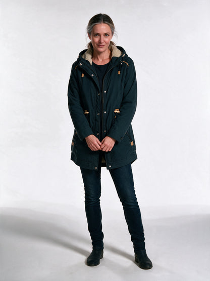 Madison - Hooded Parka Coat with Adjustable Waist - Navy Blue