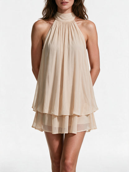 Maelle - Women's High Halter Neck Tiered Ruffle Mini Dress - view 3