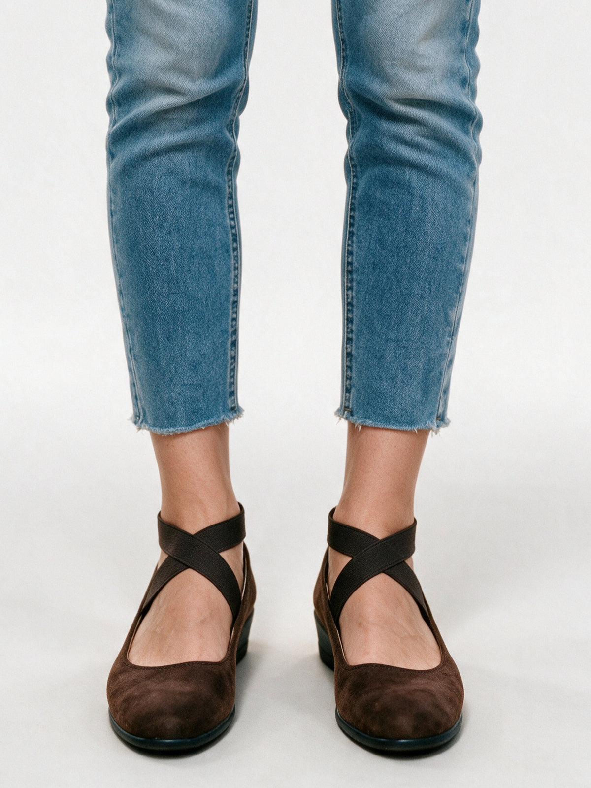 Magali - Women's Cross Strap Wedge Ballet Flats - Brown